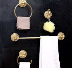 Handcrafted Brass Towel Hanger in Shiny Golden Finish