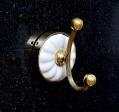 Handmade Brass and Ceramic Golden Finish Hook for Hanging Clothes