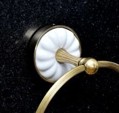Handmade Brass and Ceramic Towel Ring Hanger in Golden Finish