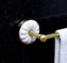 Golden Finish Handmade Brass and Ceramic Towel Hanger for Bathroom