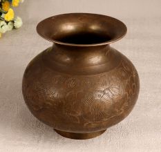 Handmade Brass Lota Shape Flower Pot in Brown Finish