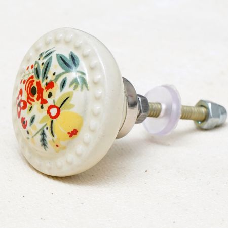 White Yellow Rose Floral Knob