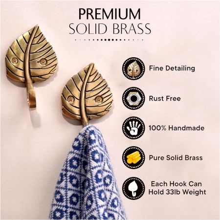 4 Pieces Brass Single Leaf Wall Hook For Home decoration