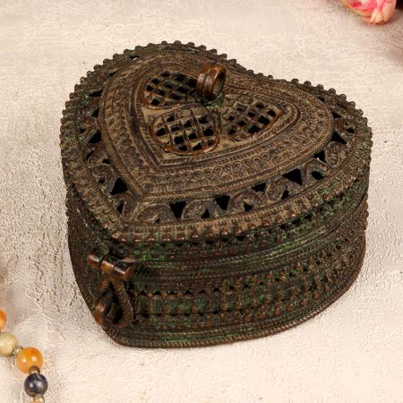 Handcrafted Vintage Brass Jewelry Box in Jali Work