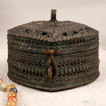Handcrafted Vintage Brass Jewelry Box in Jali Work