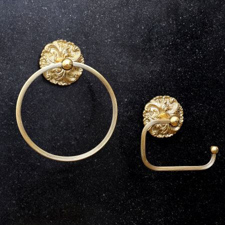 Golden Finish Brass Bathroom Hardware in Set of 2