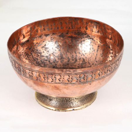 Antique Brown Copper Bowl in Islamic Art for Home Decor