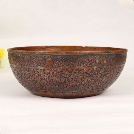Islamic Vintage Copper Bowl in Persian Art for Decor