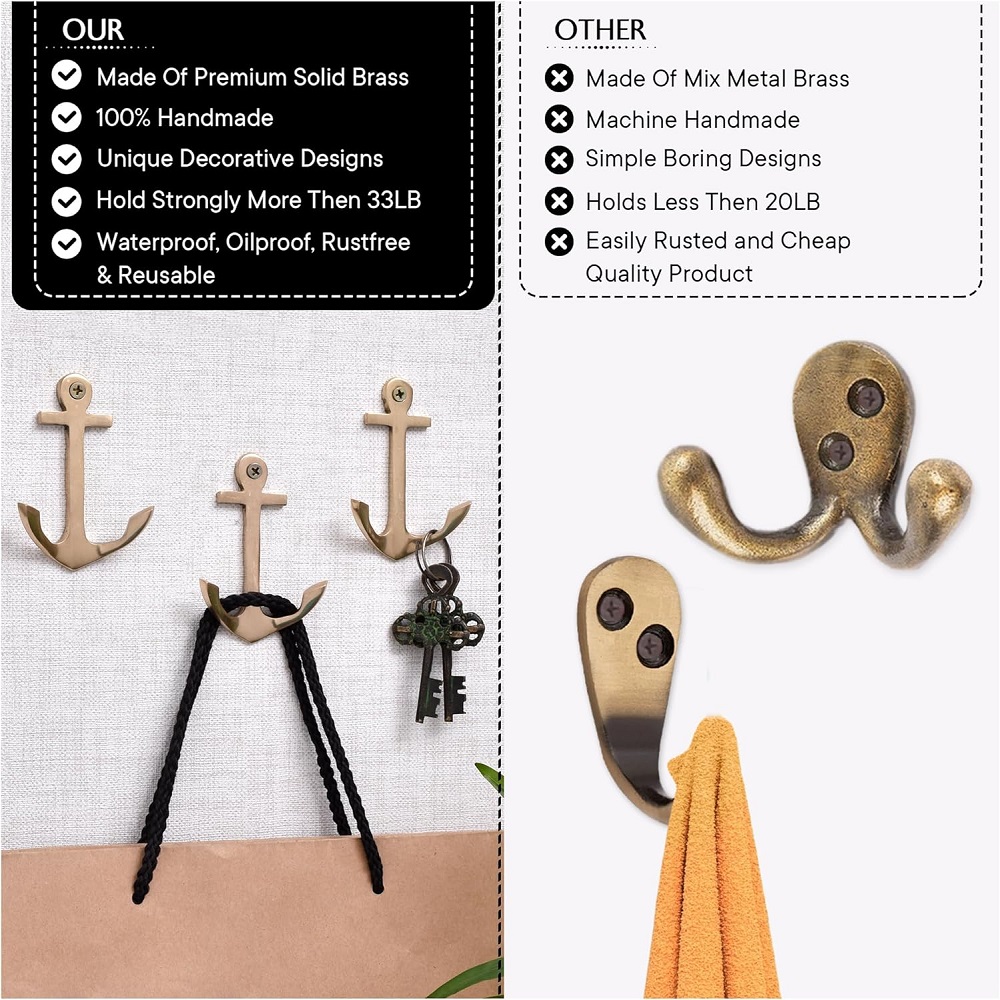 3 Pieces Vintage Anchor Decorative Wall Hooks