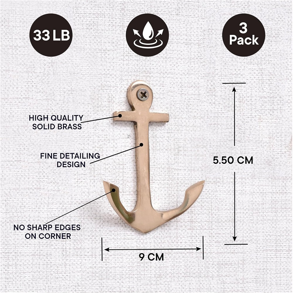 3 Pieces Vintage Anchor Decorative Wall Hooks