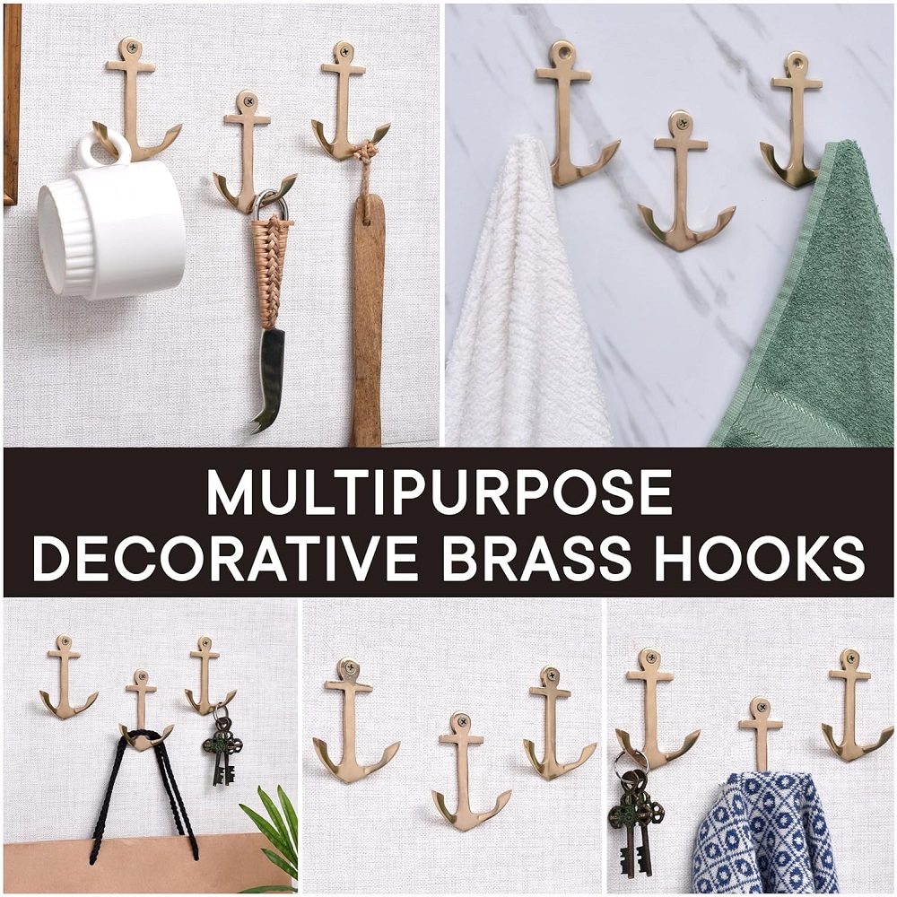 3 Pieces Vintage Anchor Decorative Wall Hooks