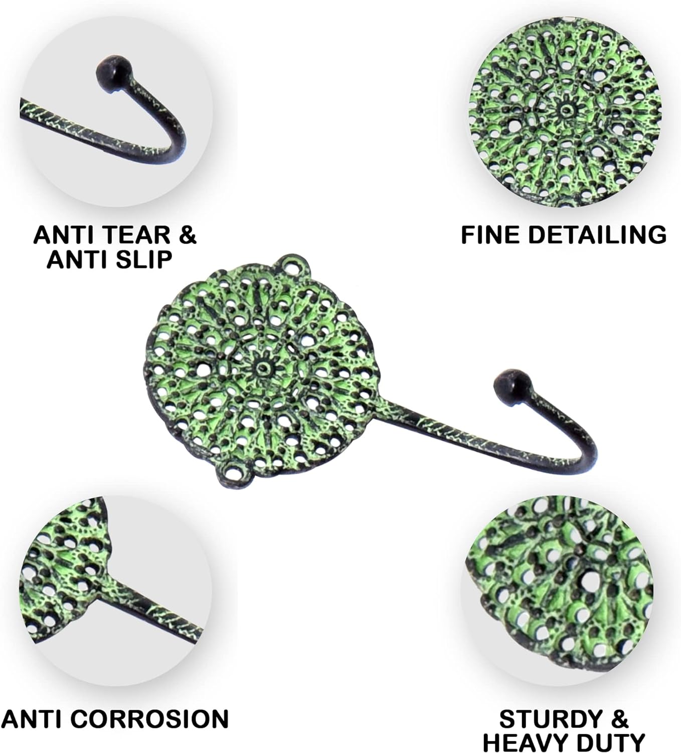 3 Pieces Brass Antique Wall Hooks for Hanging