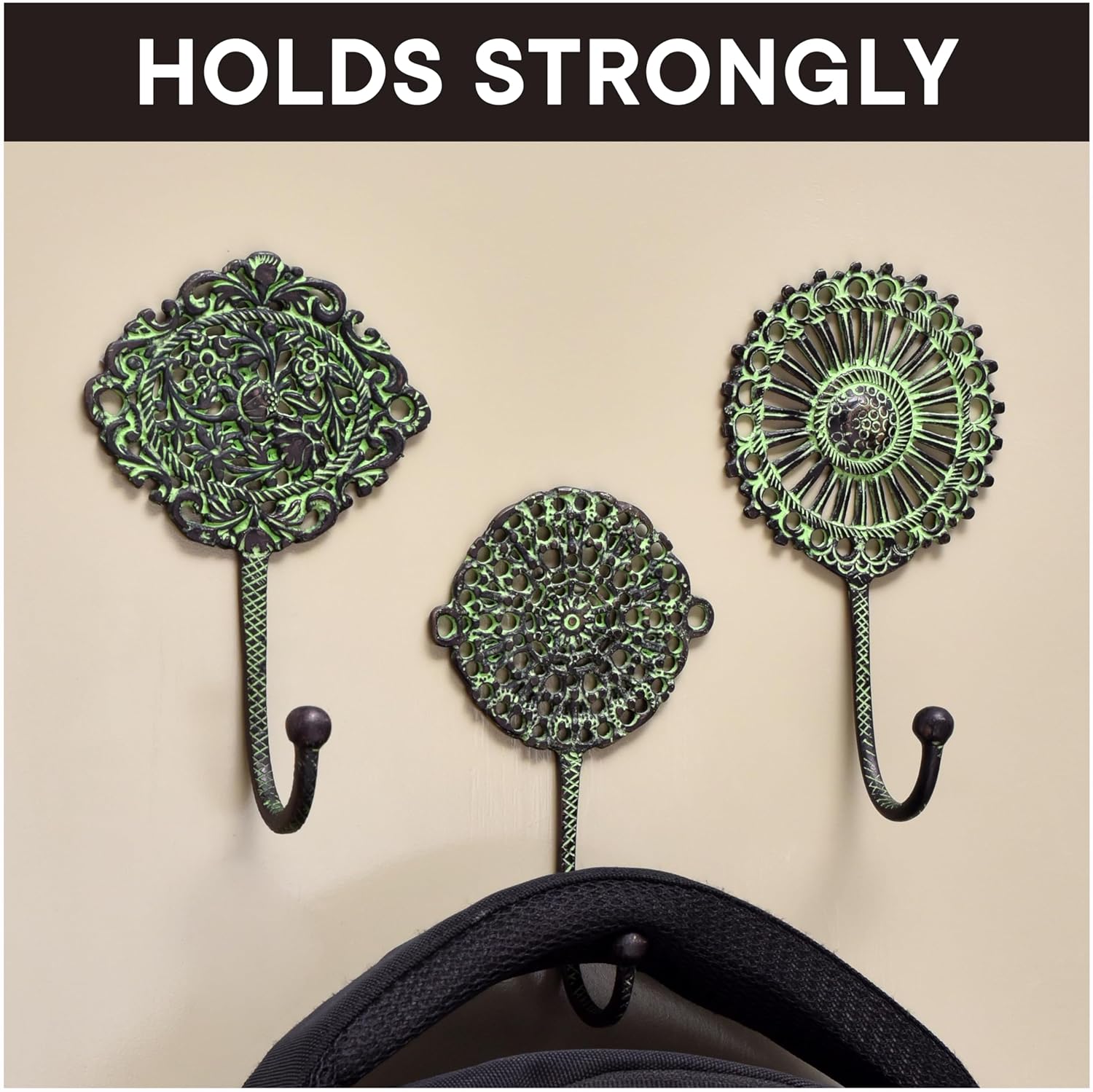 3 Pieces Brass Antique Wall Hooks for Hanging