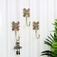 Brass Flower Wall Hook Hand Engraved Design - Pack of 3