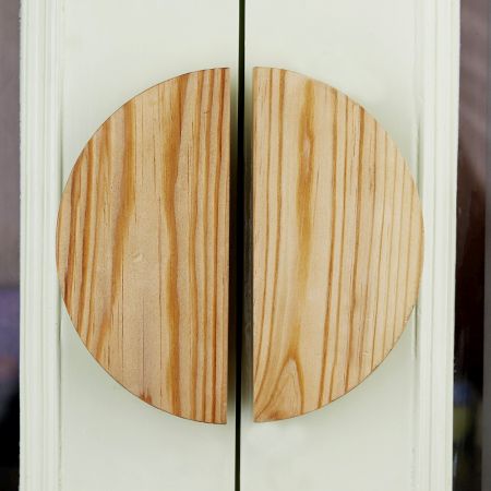 Decorative Half Moon Natural Wooden Door Handles Pack of 2