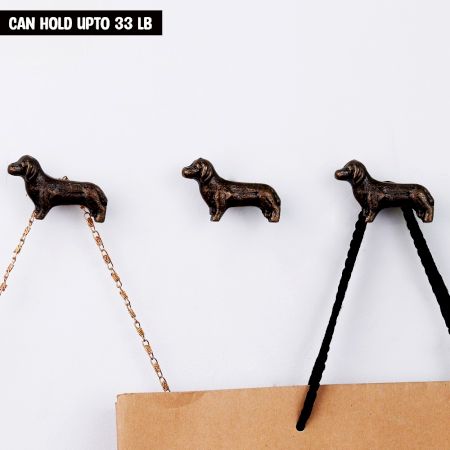 Handmade Antique Dog Wall Hooks Pack of 3