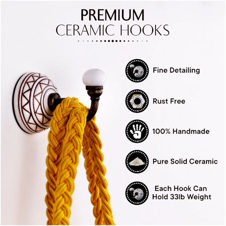 6 Pieces Brown Pattern Etched Ceramic Wall Hooks