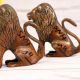 Handmade Pair of Brass Lion Statue for Home Decor
