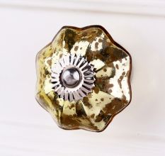 Antique Golden Murcary Glass Melon Cabinet Knob