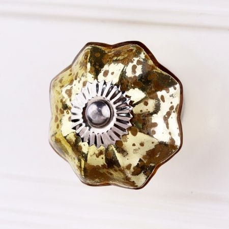 Antique Golden Murcary Glass Melon Cabinet Knob