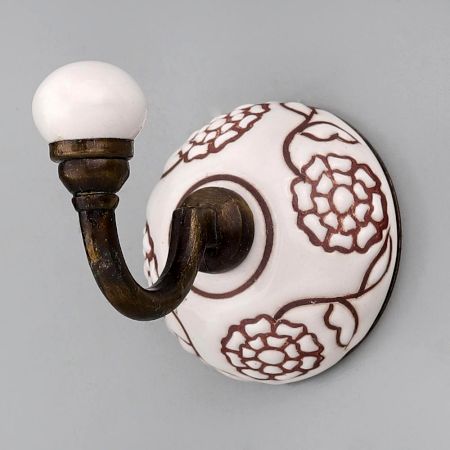 Brown Marigold Flower Etched Ceramic Wall Hook