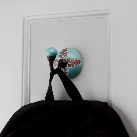 Sea Green Leaf Cut Etched Ceramic wall Hook