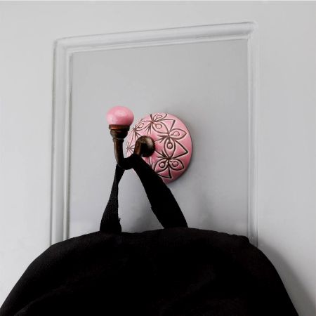 Pink And Brown Etched Ceramic Wall Hook