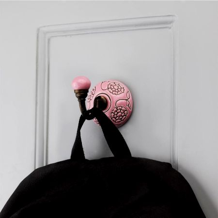 Pink Brown Marigold Flower Etched Ceramic Wall Hook