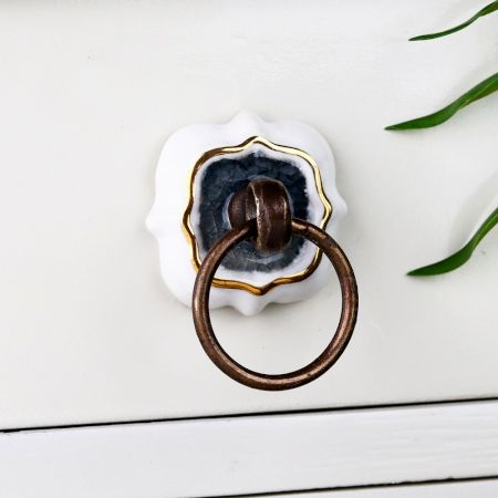 Grey Solid Gold Line Ceramic Cabinet Knobs