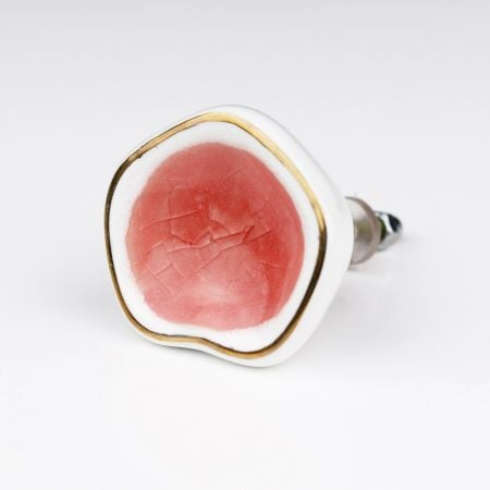 Pink Ceramic Dresser Knob in Silver Fitting