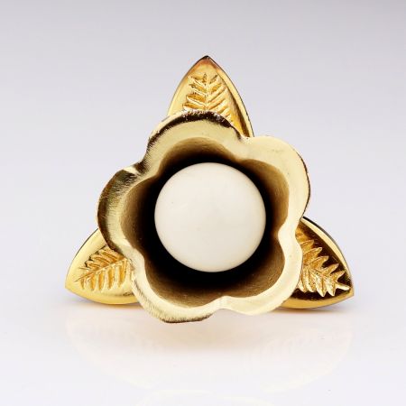 Golden Iron White Ceramic Bloom Cabinet Knobs