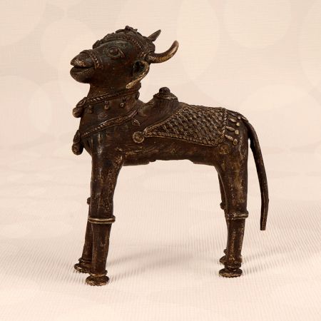Tribal Fine Art Brass Nandi Statue in Dark Finish for Decor
