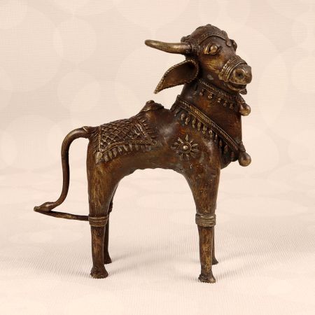 Handcrafted Vintage Tribal Nandi Statue Made of Finest Brass