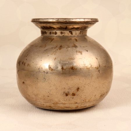 Grey Handmade Brass Holy Water Pot Lota for Home Decor