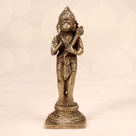 Silver Finish Brass Lord Hanuman Statue for Prayer Room