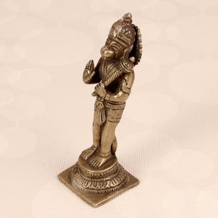 Silver Finish Brass Lord Hanuman Statue for Prayer Room