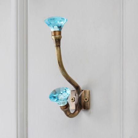Turquoise Diamond Glass Iron Wall Hook