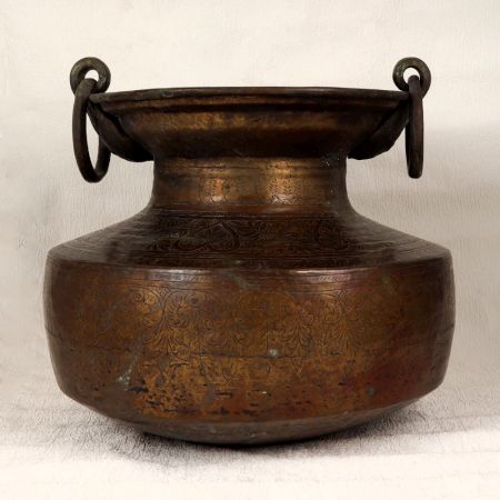 Handmade Engraved Brass Water Pot from Rajasthan for Decor
