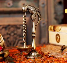 Indian Brass Parrot Hanging Diya Oil Lamp