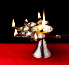 Golden Brass 6 Wick Oil Lamp with Wooden Handle