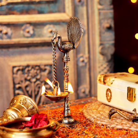 Buy Lamps Online Brass Peacock With Hanging Oil Lamp