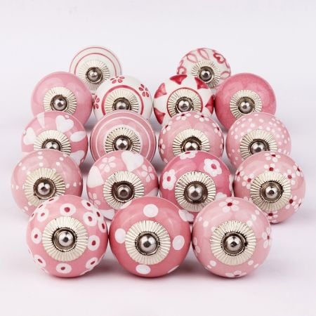 Pink Ceramic Drawer Knobs Combo for Drawer (25 Pieces)