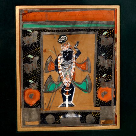 Vintage Old Paper Painting of Lord Krishna for Prayer Room