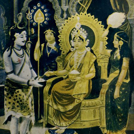 Vintage Paper Print of Lord Shiva and Goddess Annapurna for Decor