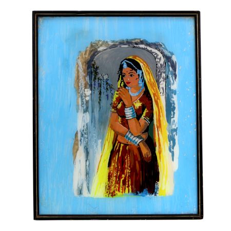 Vintage Glass Painting of Lady for Home Decoration