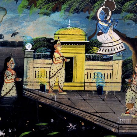 Vintage Lord Krishna Painting with Gopies for Prayer Room
