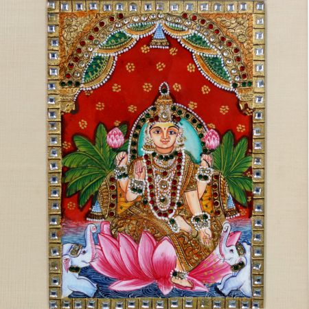Tanjore Art Print of Goddess Laxmi in South Indian Art