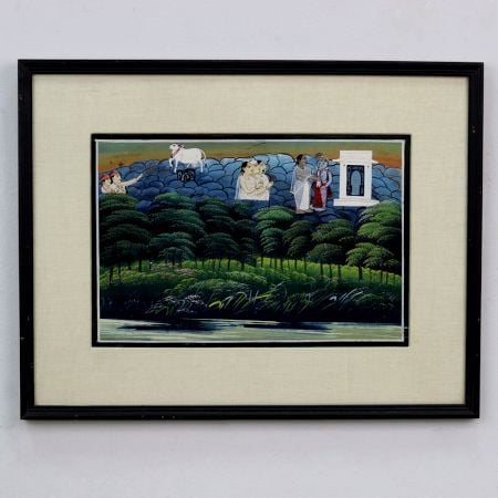 Vintage Lord Krishna Paper Painting from Rajasthan for Decor