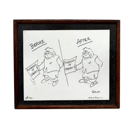 Vintage Old Cartoon Print in Frame for Home Decoration