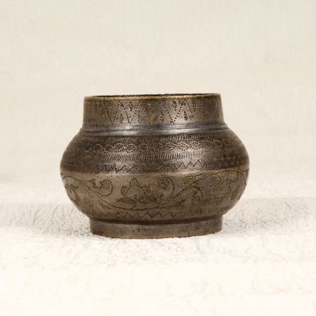 Grey Finish Brass Holy Water Pot with Needle Work for Decor